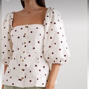 GANNI

Polka-Dot Print Cotton Poplin Blouse